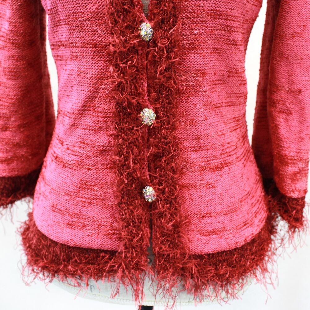 Knittline Vtg 80's 90's Couture Style Blazer Cardigan Crystal Button Fringe M - Picture 4 of 9
